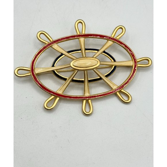 Vintage MJent Enamel gold brooch pin - Picture 4 of 5